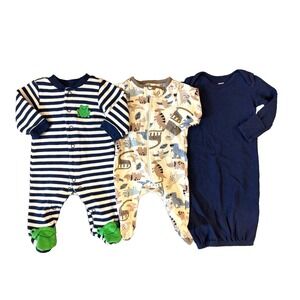Baby Boy Newborn Sleepers Gown Clothes Mixed Lot Bundle Sleep N Play Frog Dino‎